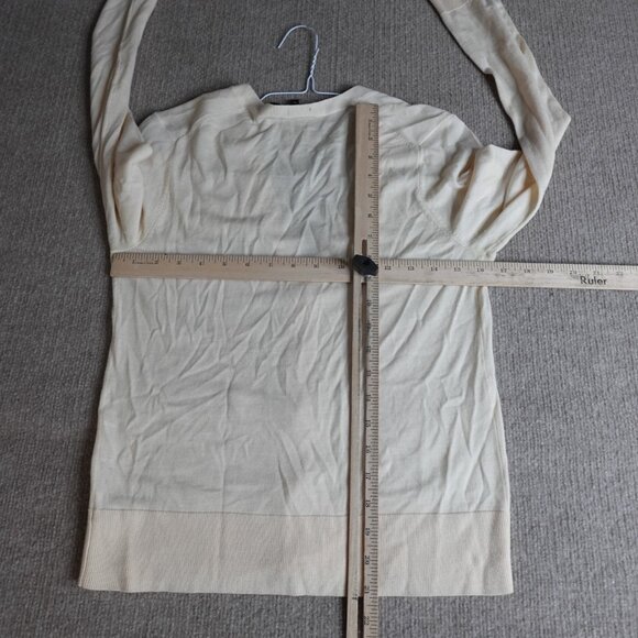 Theory Womens Sweater Medium Beige Solid V Cardigan 100% Wool Preen - Picture 5 of 9